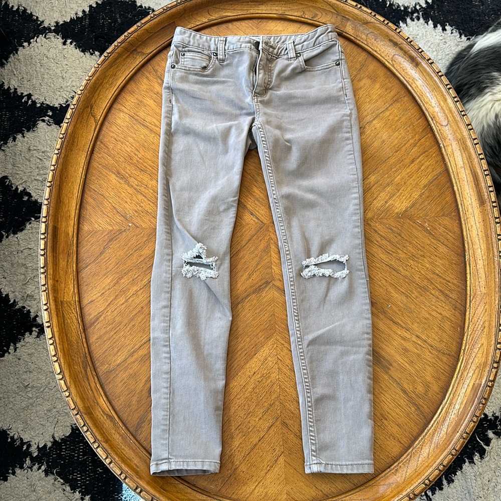 Free People Beige Ripped Jeans